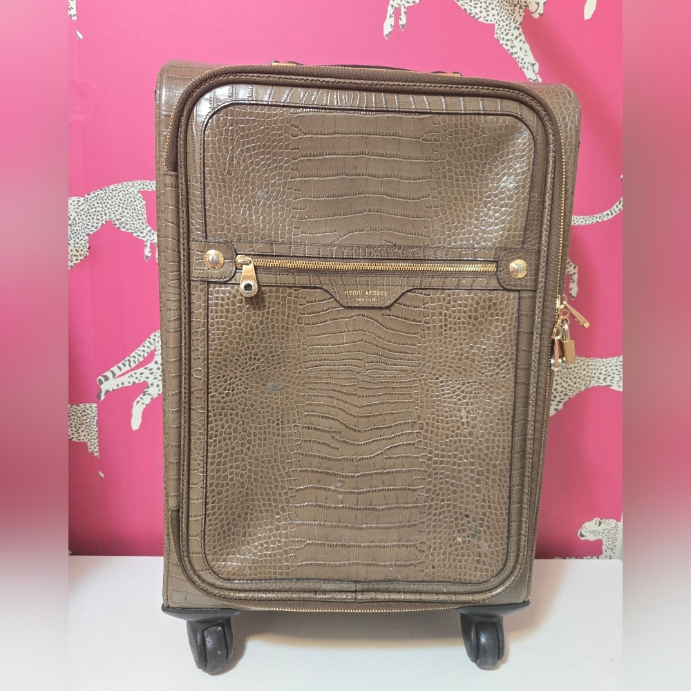 Henri Bendel Croc Embossed Leather Carry On Luggage Suitcase